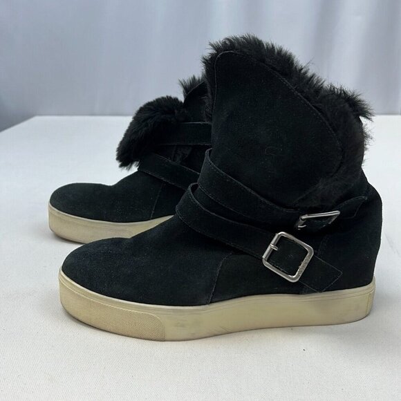 J/SLIDES Womens Black Suede Comfort Round Toe Ankle Winter Boots Size 8 - Picture 3 of 10